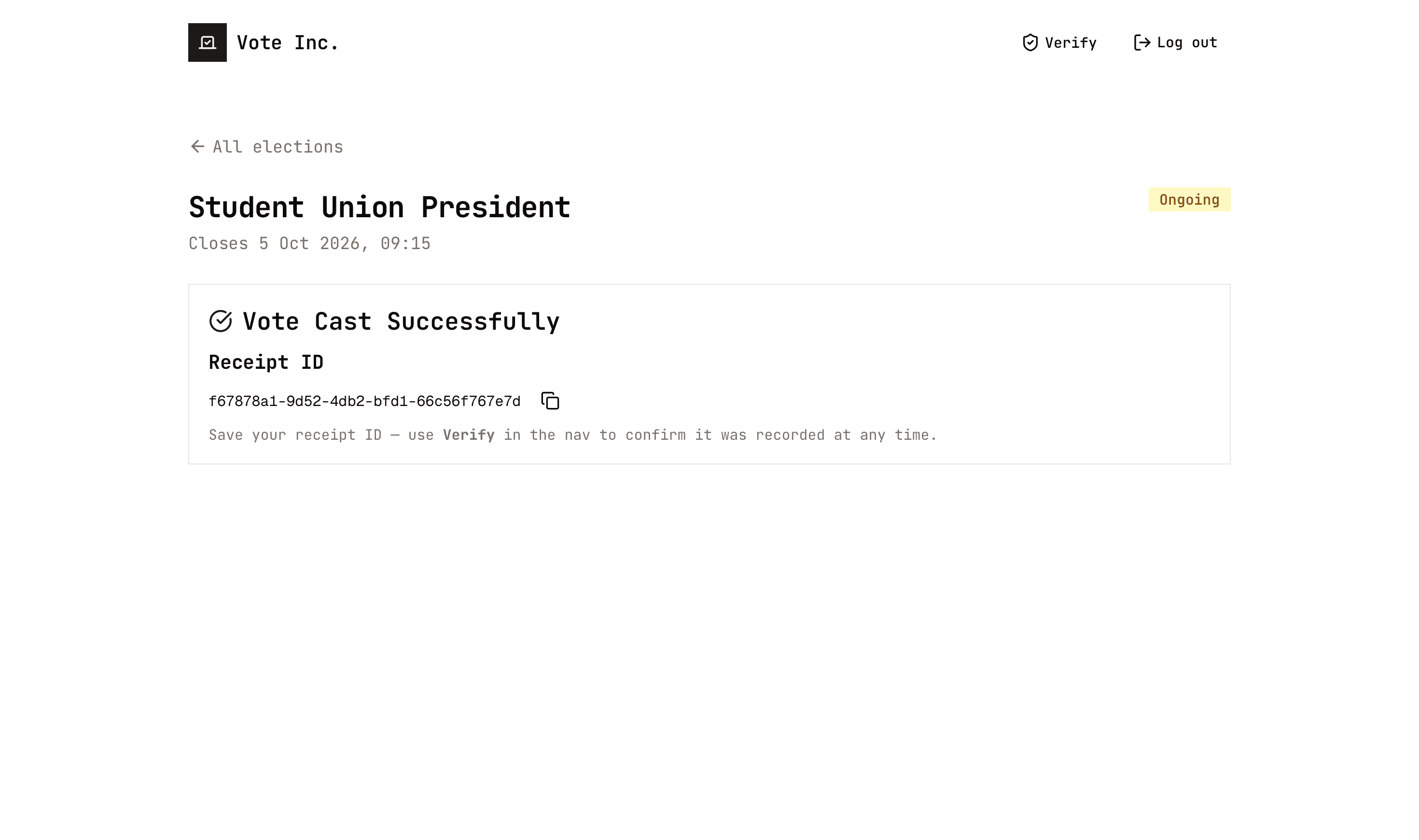 Cloud-Native Distributed Voting Platform Successful Vote Page