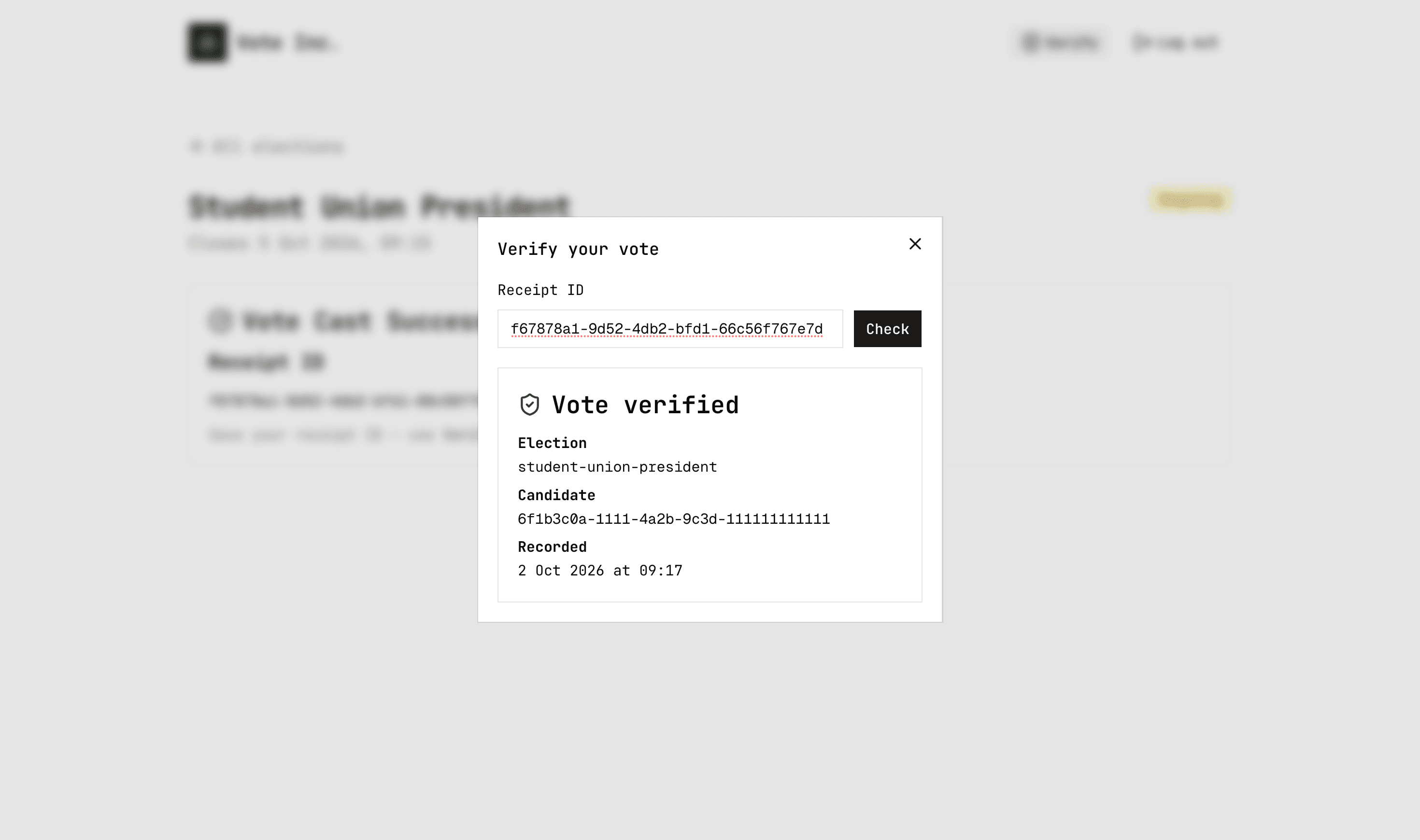 Cloud-Native Distributed Voting Platform Verified Vote Screen